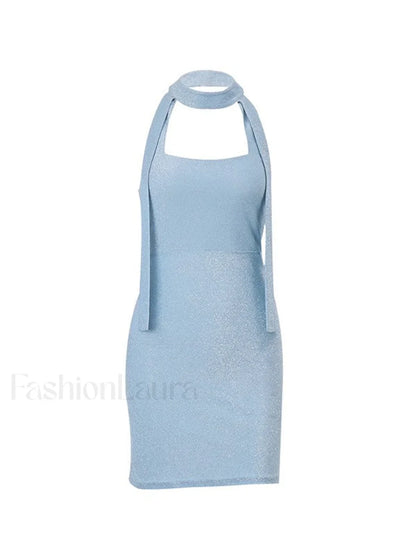 Metallic Halter Bodycon Mini Dress