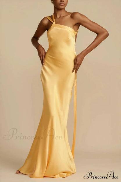 Moonlit Satin Asymmetrical Backless Maxi Dress