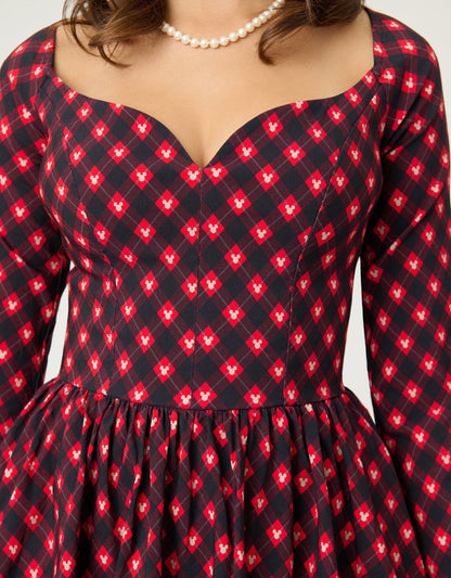 Disney Holiday Collection by Unique Vintage Red Mickey Plaid Swing Dress