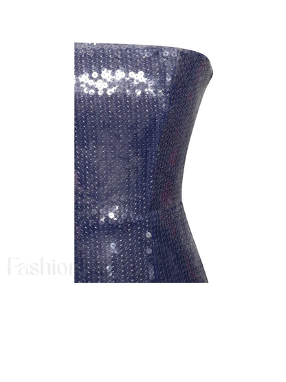 Ramona Navy Sequin Strapless Graceful High Slit Maxi Dress