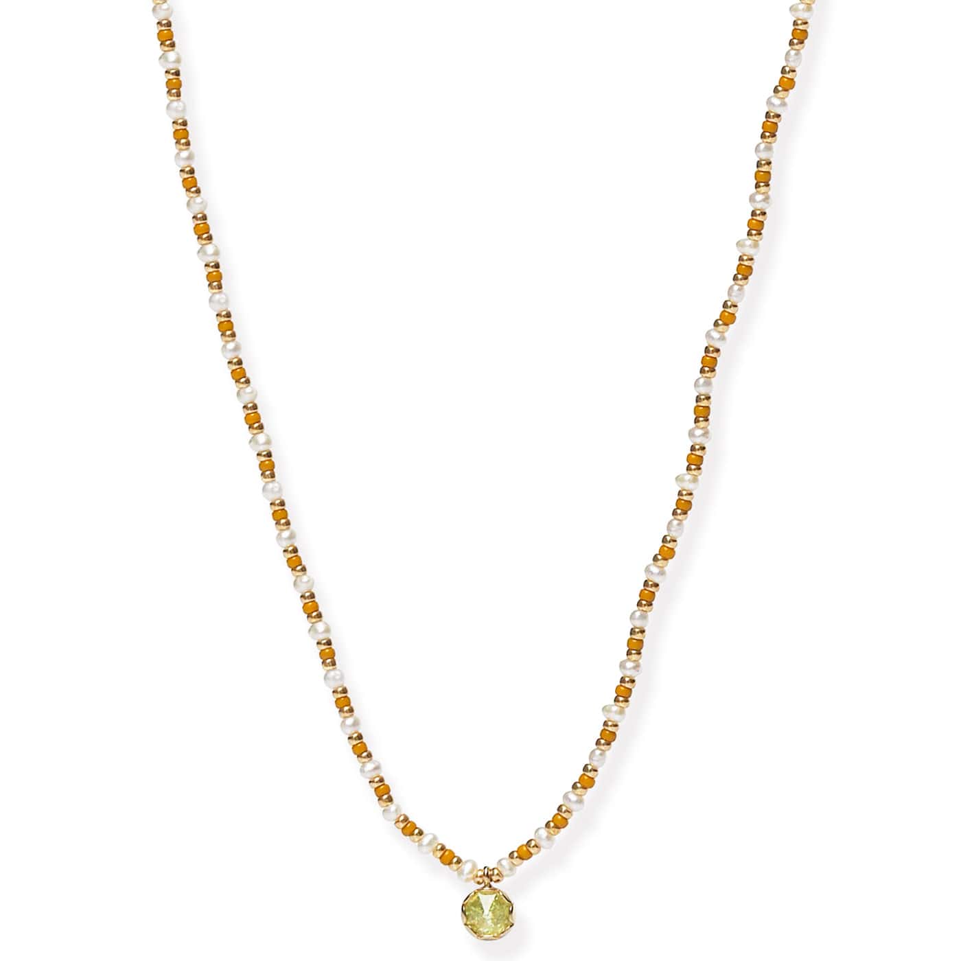 Handmade Beaded Necklace With Glass Stone Accent