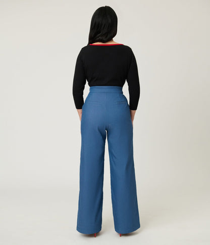 Unique Vintage Chambray High Waist Sailor Ginger Pants