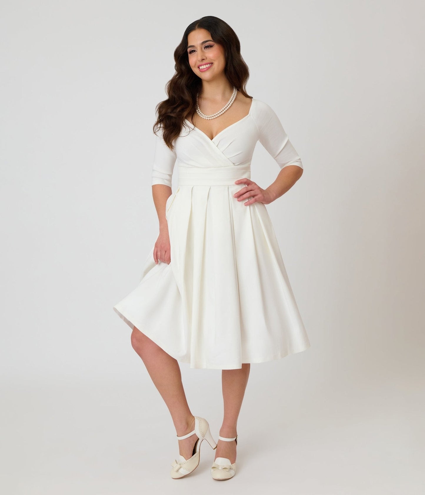 Unique Vintage Ivory Marceline Swing Dress