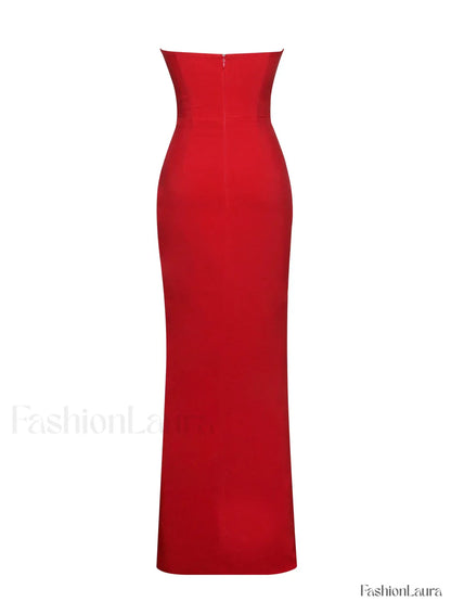 Xoana Red Crystal Charming Embellished High Slit Gown